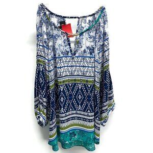 By & By Blue & White Floral Cold Shoulder Blouse